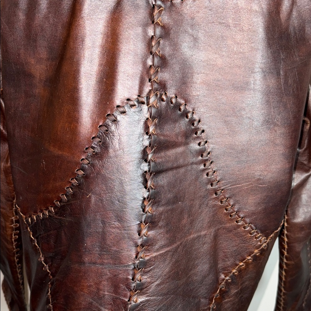 Vintage Dark Brown Patchwork Leather Jacket - image 8